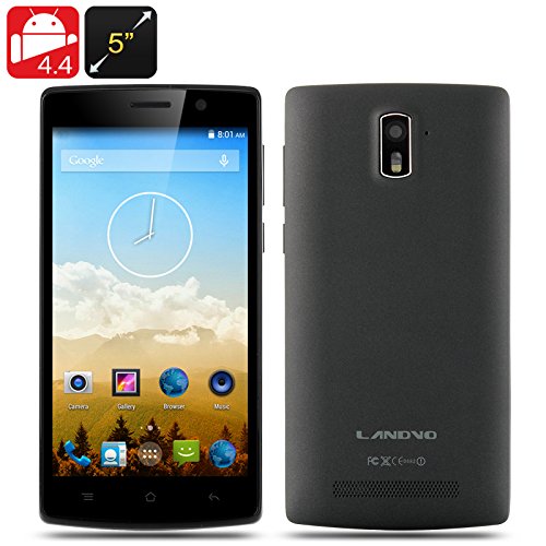 Landvo L200 Quad Band Smartphone - 5 Inch QHD IPS Screen, 1.3Ghz Quad Core CPU, 1GB RAM, Android 4.4, Dual SIM (Black)