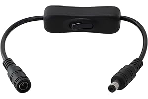Inline On/Off Rocker Switch Cable 5.5x2.1mm DC 5V-24V 6A For Light Strips, CCTV Cameras, DVRs - 30Cm (11 In)