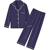 QZH.DUAO Boys Pajamas Set Kids Soft Long Sleeve Top and Pants Sleepwear 2 Pcs Button-Up Comfy Pjs Set for Ages 4-14