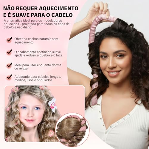 Kit 14 Modelador de Cachos Sem Calor,170cm Modelador de Cachos Cetim,Sem Calor para Dormir,Inclui Presilha e Faixa de Cabelo, Antiderrapante,Presente para Mulheres