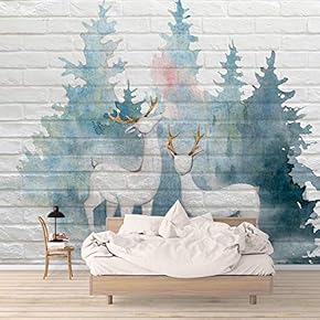 Wall Mural Elegant Deer in Rustic White Brick Background Removable Self-Adhesive Large Wallpaper - 66x96 inches