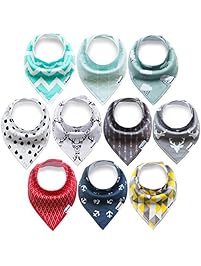 10-Pack Bandana Bibs Upsimples Baby Drool Bibs for Drooling and Teething, Organic Cotton, Super Absorbent, 10 Stylish Design for Baby Boys Girls Toddler, Baby Shower Gift Set