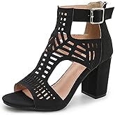 AOSPHIRAYLIAN Heeled Sandals for Women Open Toe Chunky Heels for Women Bohemian Cutout Wedge Summer Heels Block Heeled Party Sandals Womens