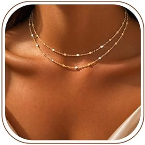 Warshion 14K Gold Plated Layered Necklaces for Women Dainty Choker Necklace Simple Trendy Cute Layered Charm Chain Jewelry fo