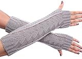Ibeauty(TM) Lady Winter Long Stretch Weave Knit Arm Warmer Fingerless Hollow Out Gloves (Light Gray)