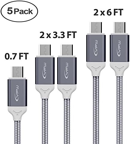 Micro USB Cable Android - YoFeW 5-Pack (6ft 3ft 1ft) Family Android Charger Nylon Braided USB to Micro?USB?Cable Fast?Charger Charging Cord for Samsung Galaxy S7 S6 S5 Note,LG,HTT,Nexus,Kindle (Gray)
