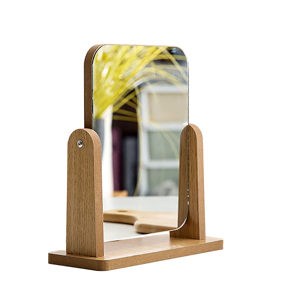 Suszian Makeup Vanity Mirror,1PC 180° Rotated Wooden Makeup Mirror Desktop Small Glass Silver Mirror,Countertop Cosmetic Mirror
