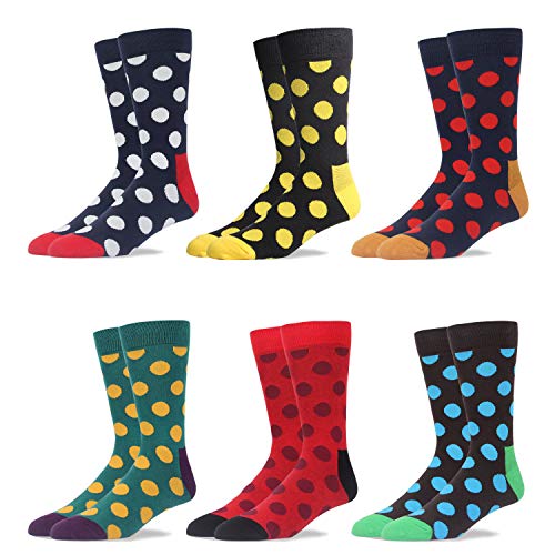 RIORIVA Mens Dress Crew Socks Funky Polka Dot Patterned Designs 6 Pack