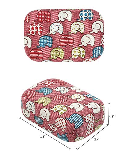 JAVOedge Colorful Cute Elephant Printed Fabric Travel Contact Lens Case Kit, Red