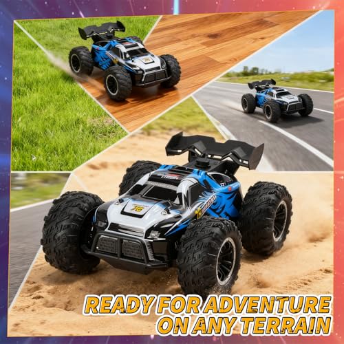 Eaglestone 1:16 4WD RC Car with LED Lights, Music & Spray, 2.4GHz Off-Road Remote Control Vehicle with Dual Battery 40-Min Playtime, One-Click Demonstration Gift for Kids Boys Ages 5-12