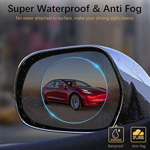 Car Rearview Mirror Waterproof Film, AKAMATE Anti-Fog Anti-Glare Anti-Scratch HD Car Window Membrane Rainproof Clear Protective Films Sticker (4 PCS)