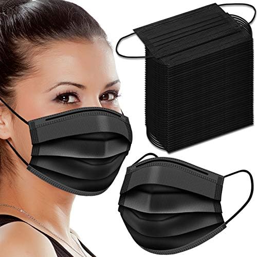 Black Disposable Face Masks, 100 Pcs Black Face Masks 3 Ply Filter