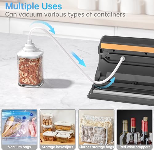 5-in-1 Vacuum Sealer with Cutting Function, 85 Kpa Vacuum Sealer for Meat, Vegetables & Cooling, with Digital Timer and 5 Vacuum Bags, for Kitchen and Long-Term Storage