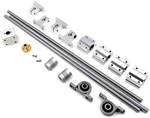Ewead,L450mm Horizontal Optical Axis & 8mm Lead Screw & Pillow Block Bearings Slide Block with Dual Rail Shaft Support & Flexible Shaft Coupling with Nut housing Set of 15