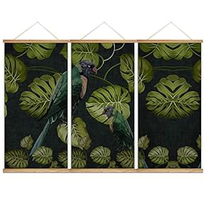 Hanging Poster NO Magnetic Wooden Framed,Green Leaves,Beautiful Flowers Home Wall Canvas Prints Decoration Ready to Hang - 18"x36"x3 Panels