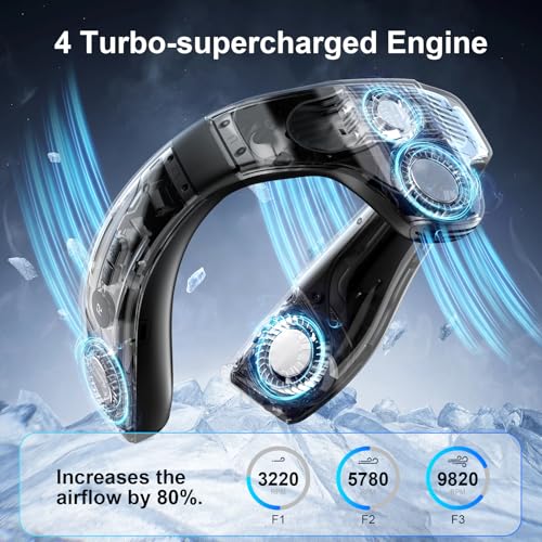 FUGUIFA Neck Air Conditioner Fans That Blow Cold Air, 6000 mAh Battery Operated Wearable Cooling Device Fan, Bladeless, Rechargeable Fan, Black