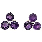 Genuine 2ct Amethyst 925 Solid Sterling Silver Stud Earrings 7mm