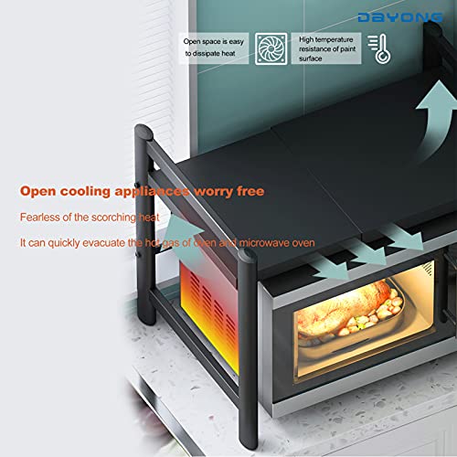 DAYONG Microwave Oven Rack,Expandable Horizontal Extension Microwave Shelf Toaster Oven Stand Rice Cooker Stand Kitchen Counter Top Organizer 2-tier with 6 Hooks