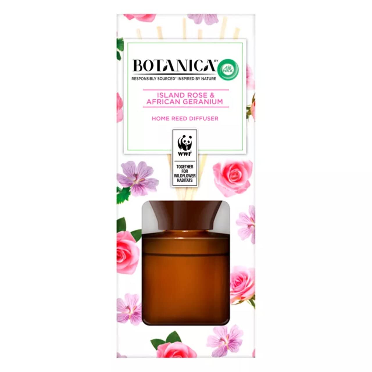 Botanica by Air Wick Air Freshener Reed Diffuser, Island Rose and African Geranium, Pack 1 x 80ml, Inspired by Nature, Room Diffuser — image 1
