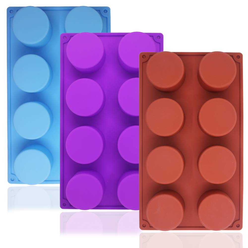 8-Cavity Large Round Silicone Baking Mold, SourceTon 3 Packs of Food Grade Non-Stick Baking Molds for Cake, Candy, Handmade Soap Muffin, Cupcake, Ice Cube