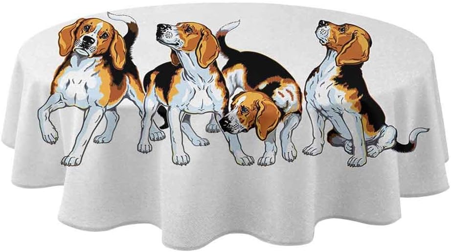 shirlyhome Beagle Outdoor Table Cloth Waterproof Four Beagle Hounds Siblings Playing Foxhound I Love My Dog Breed Theme Outside Table Cloth Brown White and Black (Diameter 50")