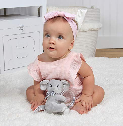 Bearington Baby Lil' Spout Plush Stuffed Animal Gray Elephant Shaker Toy Ring Rattle, 5.5