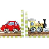 Teamson Design Corp Fantasy Fields - Transportation Thematic Set of 2 Wooden Bookends for Kids | Imagination Inspiring Hand Crafted & Hand Painted Details Non-Toxic, Lead Free Water-based Paint