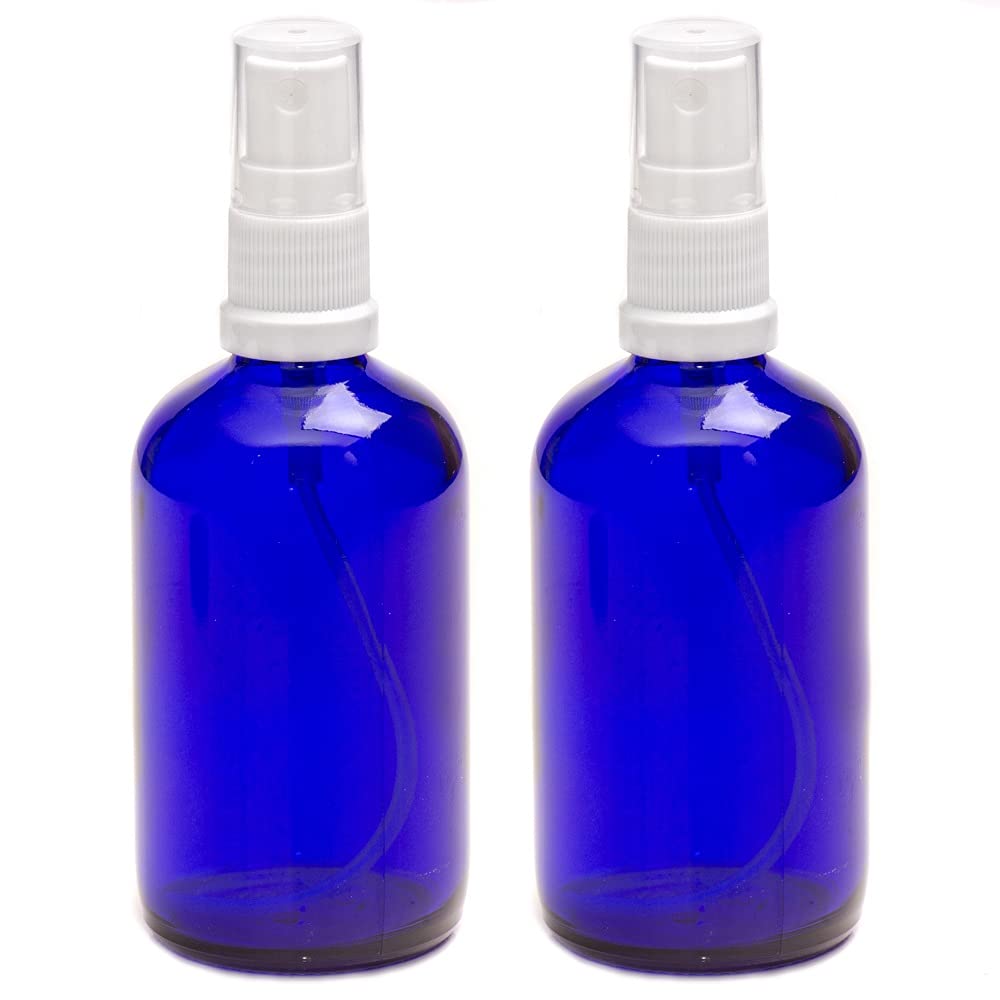 Aura 100ml Blue Glass Bottles with White ATOMISER Sprays - Pack of 2