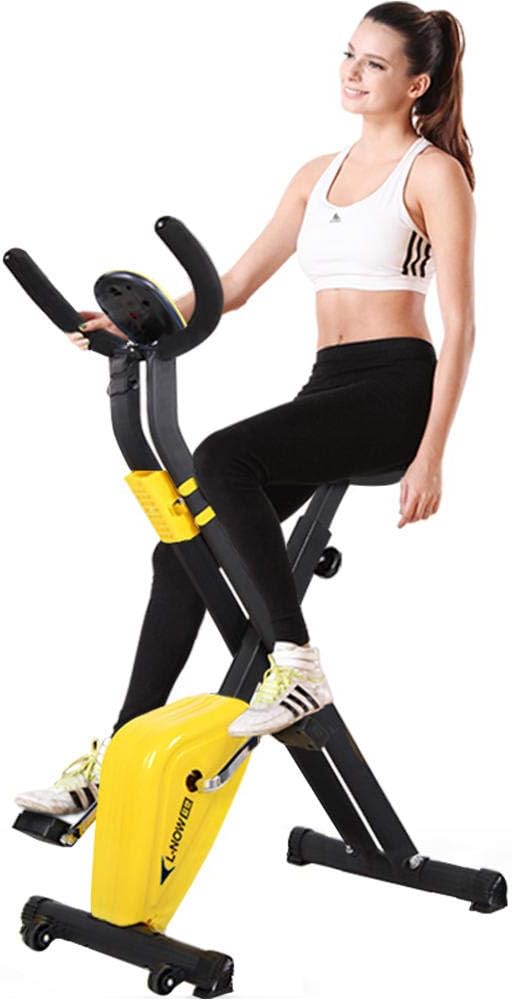 pooboo Indoor Cycling Bike Exercise Bike Foldable X Bike Folding Stationary Bicycle with LCD Monitor and Bracket Yellow