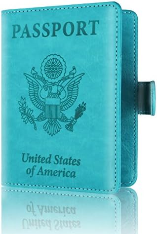 Passport Holder Cover - Rfid Blocking Leather Passport Case Travel Wallet for 4 Cards, Ticket, Cash, Passport By Talent (Sky Blue-Clasp)