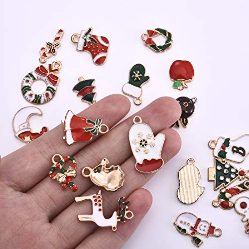 LANBEIDE 52PCS Christmas Charm Pendant for Necklace Bracelet Earrings Enamel Charms for Jewelry Making Crafting Decoration - Thumbnail 5