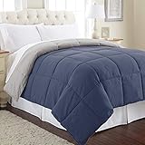 Amrapur Overseas Goose Down Alternative Microfiber Quilted Reversible Comforter/Duvet Insert Ultra Soft Hypoallergenic Bedding - Medium Warmth for All Seasons, King, Blue/Silver