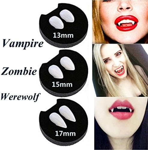NChance Halloween Vampire Fangs Zombie Teeth Dentures Party Cosplay Horror Haunted Costume Props Creepy Devil Decorations Supplies with 1 pcs Extra Tattoon Sticker (13mm)