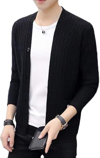 Amazon Debangniメンズ カーディガン 黒 ｖネック スリム ニット セーター トップス 秋 コットン ローゲージ ストレッチ 原宿風 ｂｆ風 カーディガン 紳士 カーディガン 通販