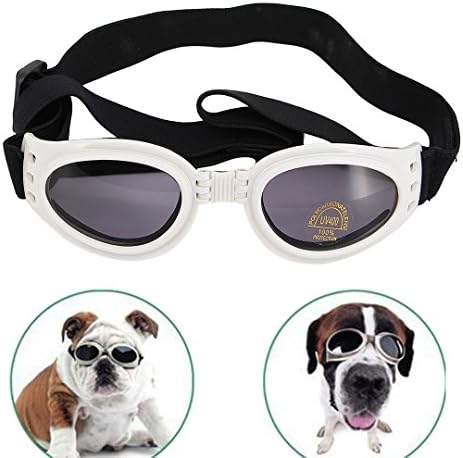 Petime Dog Foldable UV Protection Sunglass Puppy Dog Anti-Fog Eyewear Goggles Adjustable Strap Sunglass(White)