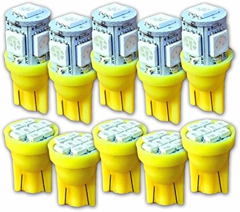 SG Motiv T10 LED Bulb 10pcs 5smd + 8smd Xglow X10 lights W5W 194 168 2825 Car Truck or Motorcycle (Yellow)