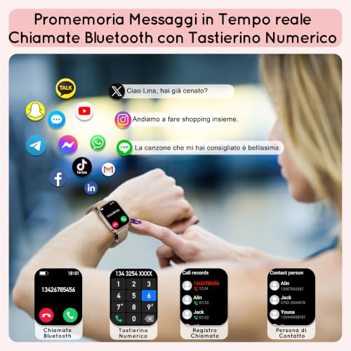 Women's Smartwatch, 1.85 Inches HD Watch 30+ Tage Autarkiezeit Telefonfunktion mit Herzfrequence/SpO2/Schlaf Monitor 120+ Sportmodi Schrittzähler Fitness Smart Watch for iOS Android, Roségold/1000mAh