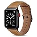 OUHENG Compatible with Apple Watch Band 42mm 44mm, Women Slim Genuine Leather Band Stainless Steel Buckle Replacement Strap Compatible with iWatch Series 6 5 4 3 2 1 SE, Retro Light Brown