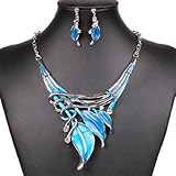 Qiyun (TM) Fashion Lake Blue Leaf Lariat Y-Necklace Chain Necklace Earrings Jewelry Set