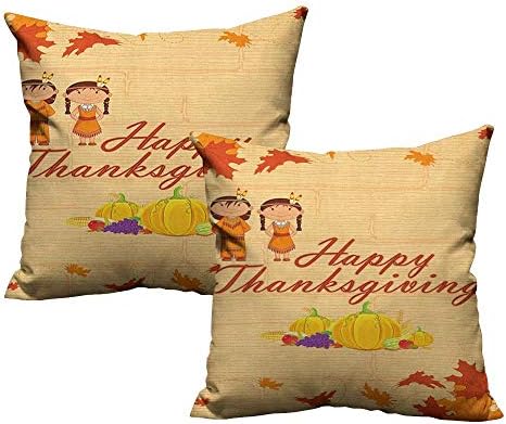 RuppertTextile Fashion Pillowcase Kids Thanksgiving Children in Native American Costume Preserving Indigenous Heritage Suitable for Hair and Skin Health W18 xL18 2 pcs