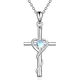 KZX Cross Necklace for Women 925 Sterling Silver Heart Zircon Cross Pendant Jewelry Gifts for Mother Wife
