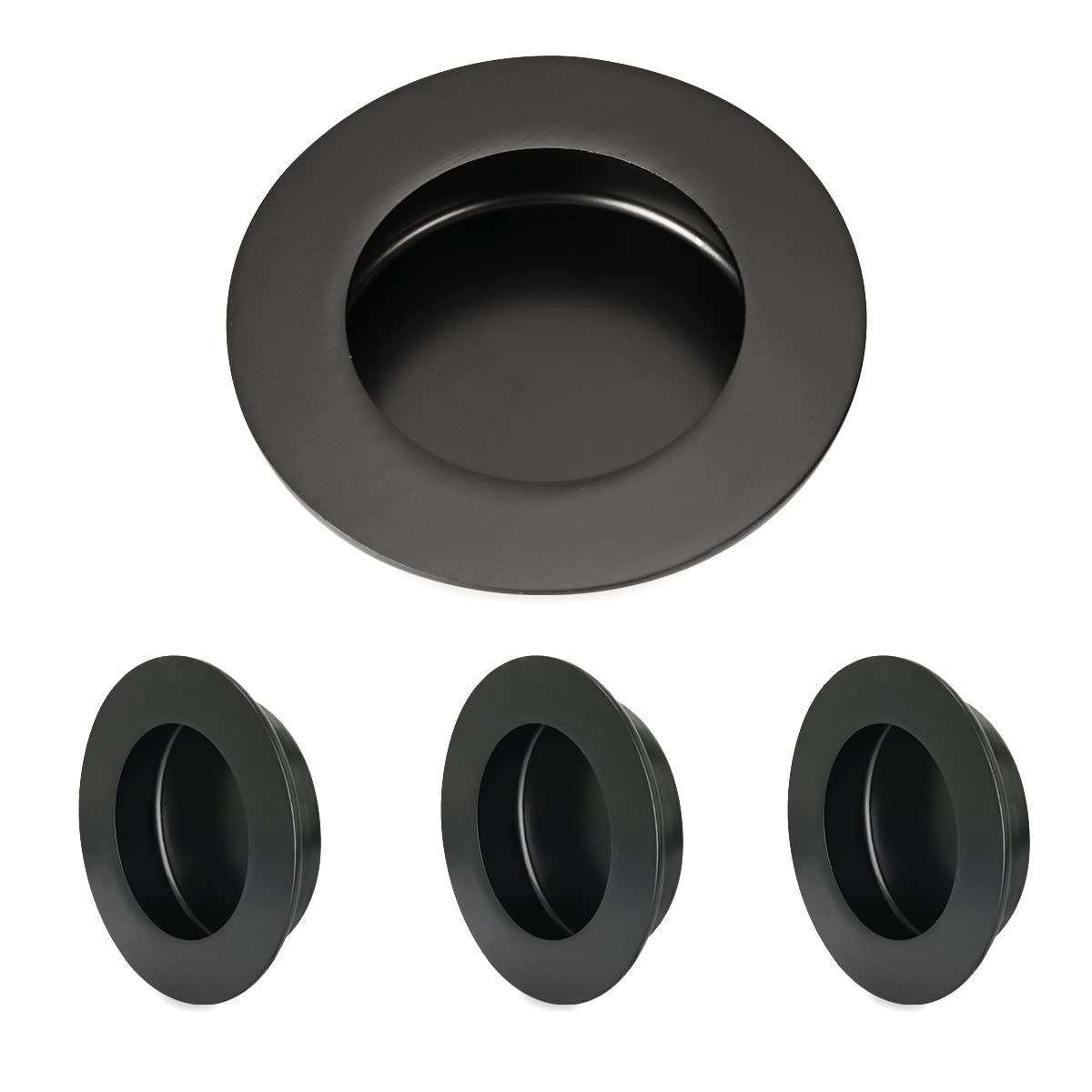 Photo 1 of HOMOTEK 4 Pack Round Sliding Closet Door Handles Diameter 2-1/2 in(65mm) Black Flush Pocket Pulls Recessed Bypass Door Handles, Stainless Steel Barn Door Finger Pull Set
