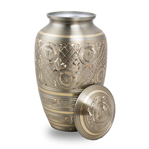 image for OneWorld Memorials Elegant Platinum Brass Memorial Urn for Adult Human