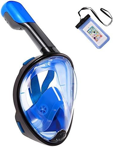 Zeeshy Snorkel Mask -180°Full Face Diving Snorkeling Mask Easy to Breathe-Anti Fog &amp; Anti Leak Panoramic View Dry Snorkel and Purge Mask for Women,Men,Adults and Kids(Black Blue-L/XL)