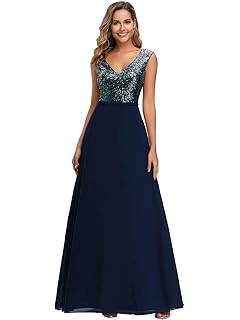 Ever-Pretty A-línea Vestido de Fiesta Lentejuelas Gasa sin Mangas Cuello en V Corte Imperio 00962