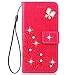 HAOTP Beauty Luxury 3D Fashion Handmade Bling Crystal Rhinestone Butterfly Floral Lucky Flowers PU Flip Stand Credit Card ID Holders Wallet Leather Case Cover for Samsung Galaxy Note 4 (Bling/Rose)