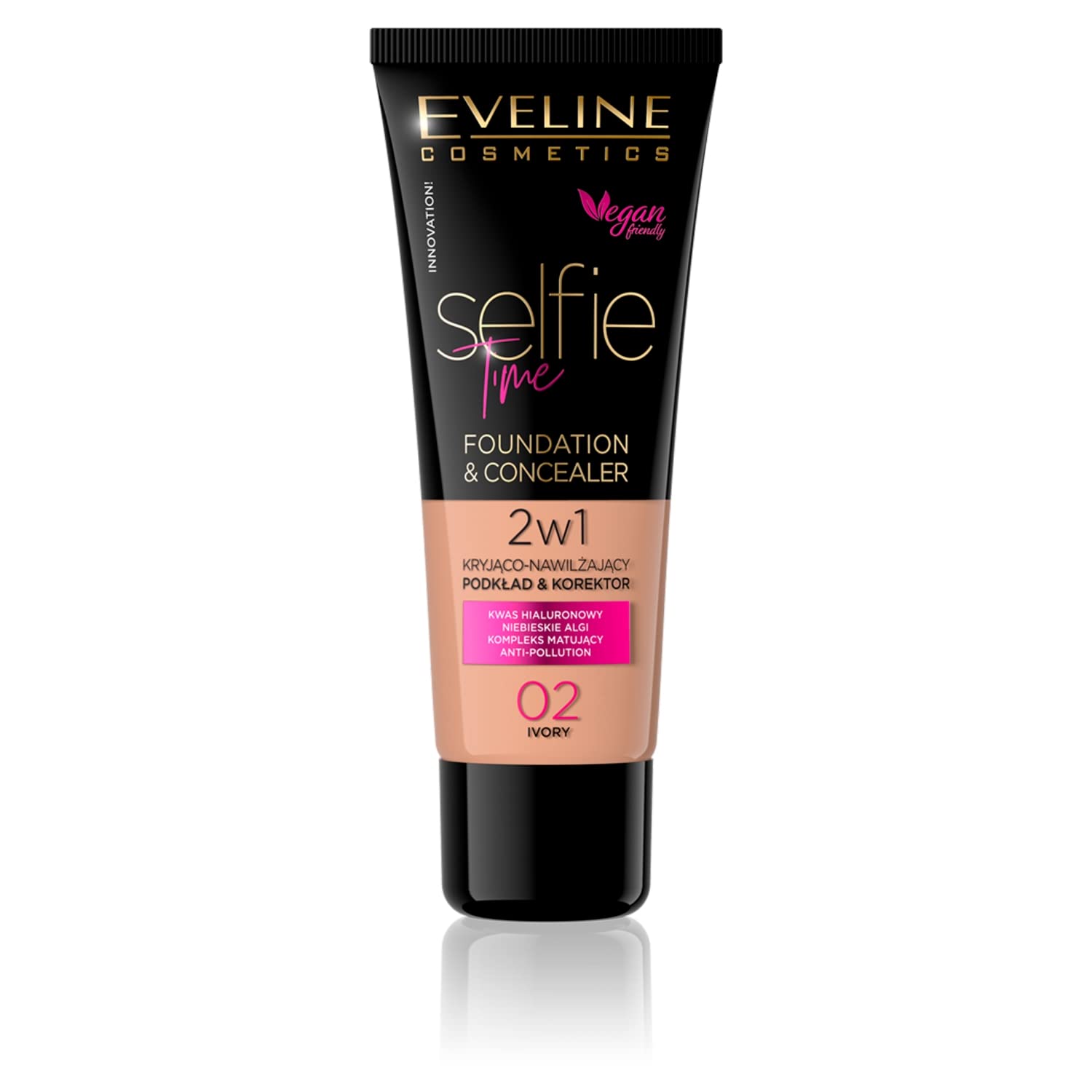 Eveline Cosmetics Selfie Time Covering and Moisturising Foundation and Concealer 2-in-1 30ml No. 02 Ivory