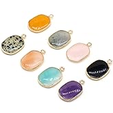 LE SKY 8 Pcs Natural Stone Pendants Rectangle Mixed Crystal Agate Stone Charms for Jewelry Making Necklace Accessories