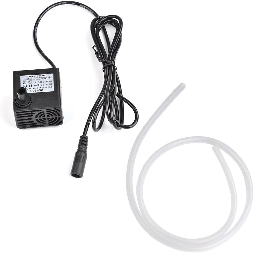ATPWONZ 500L/H Ultra-quiet Mini Submersible Water Oil Pump DC12V 5W Aquarium Fountain Pond with 1 Meters PVC Tubing Pipe Hose (8mm ID x 11mm OD)