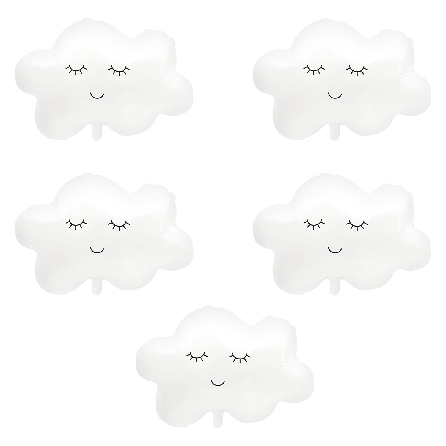 Tabanzhe 5 Pcs White Cloud Balloons, Smiling Foil Cloud Balloons for Baby Shower, Birthday Party Decorations, 74 x 60 cm